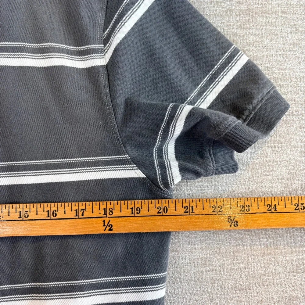 Vintage Banana Republic Mens Fitted Polo Shirt LG Gray White Striped Soft Cotton